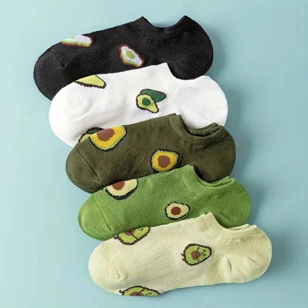 Chaussettes avocado kawaii femme – lot 5 paires en 5 coloris verts et noirs – Get ta chaussette