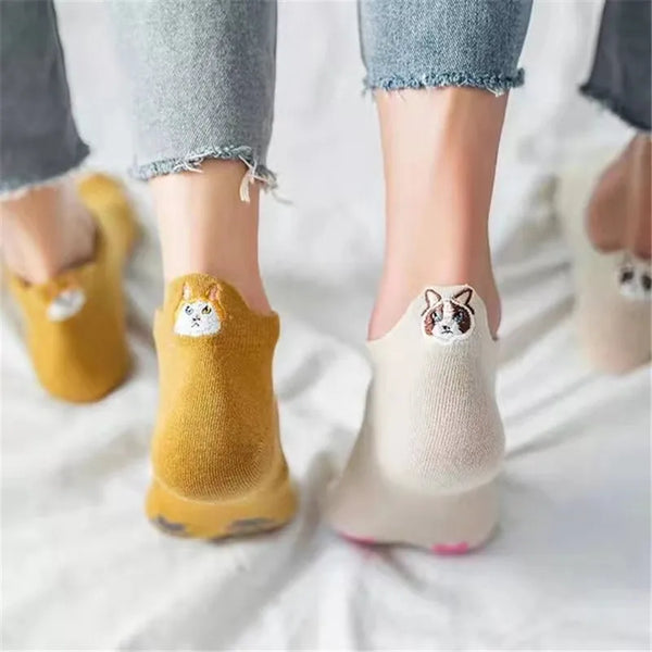 Chaussettes fantaisie motif chat brodé