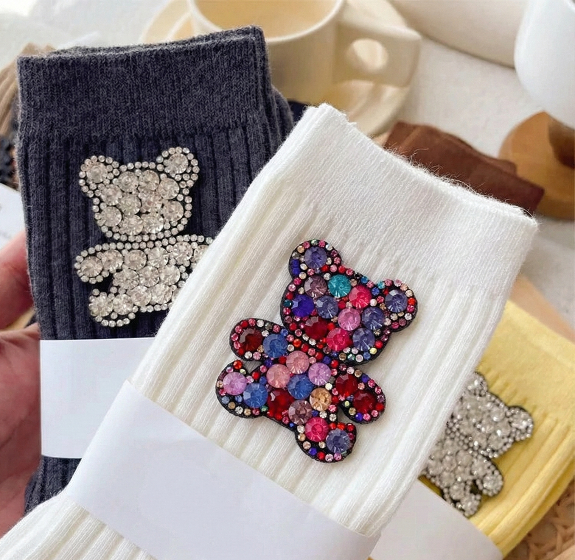 Chaussettes femme motif ourson brillant pailleté
