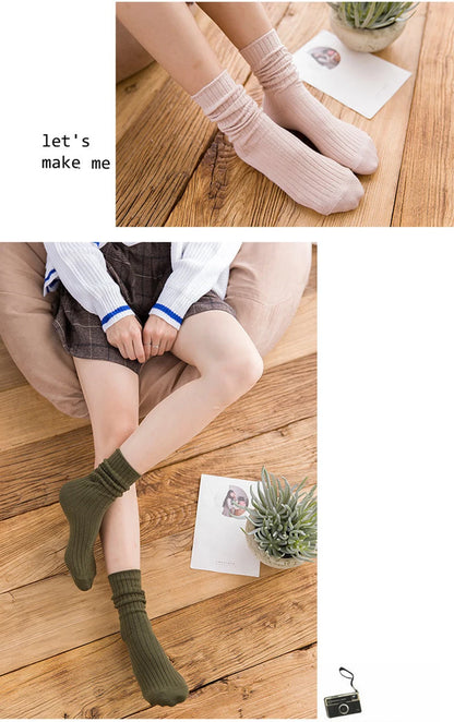 Chaussettes côtelées rétro unies femme