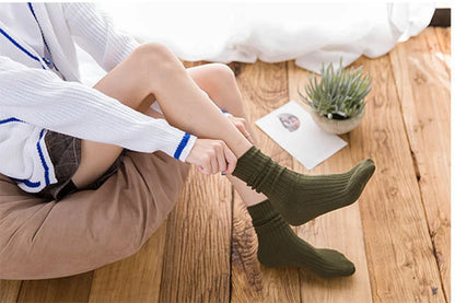 Chaussettes côtelées rétro unies femme