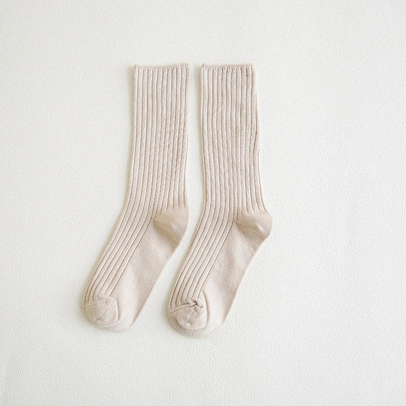 Chaussettes côtelées rétro unies femme