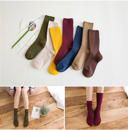 Chaussettes côtelées rétro unies femme