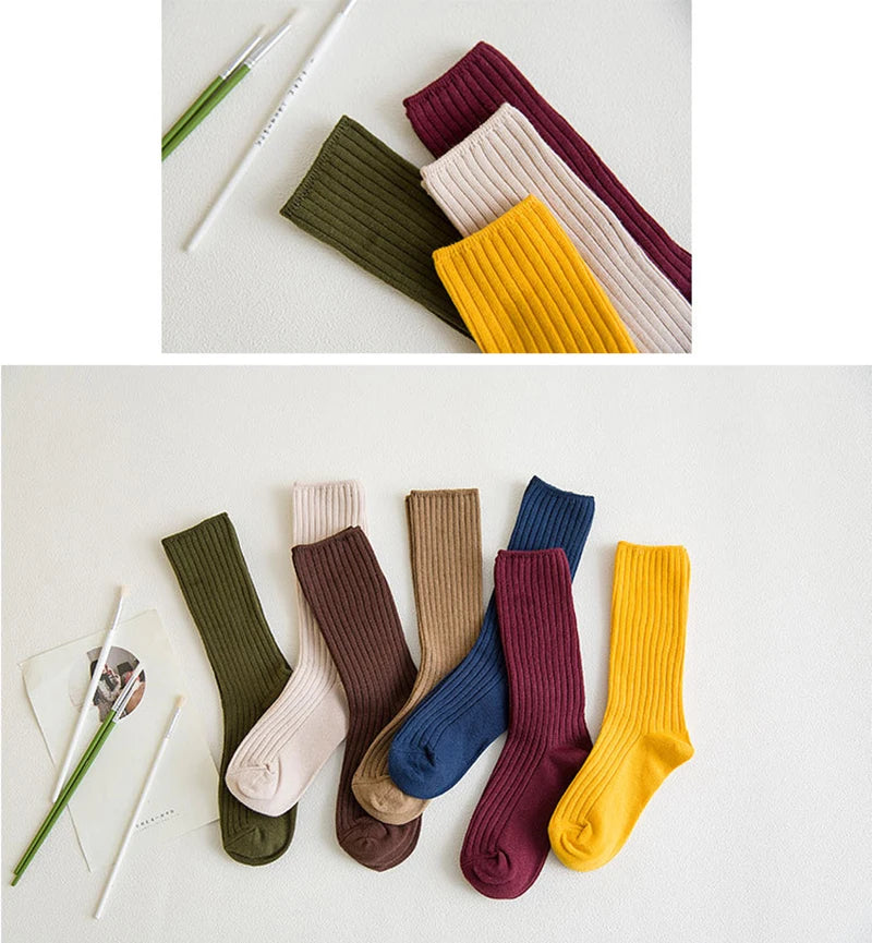 Chaussettes côtelées rétro unies femme