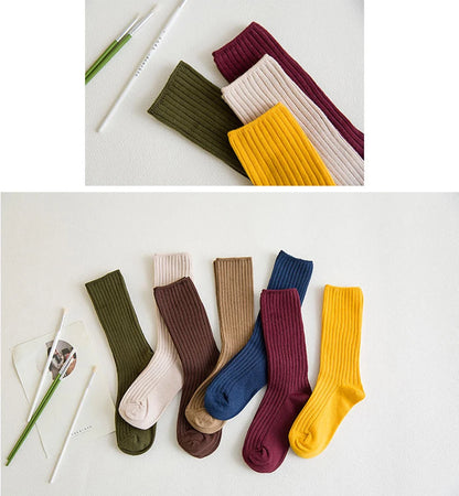 Chaussettes côtelées rétro unies femme