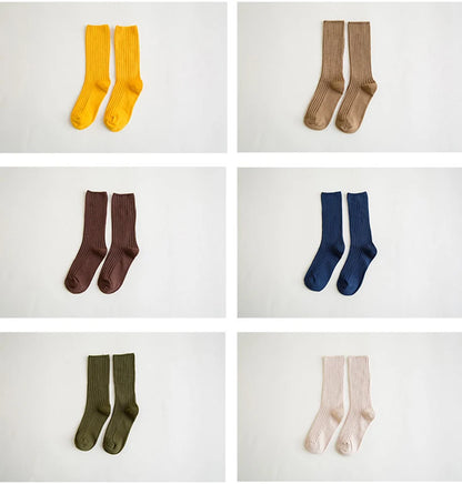 Chaussettes côtelées rétro unies femme