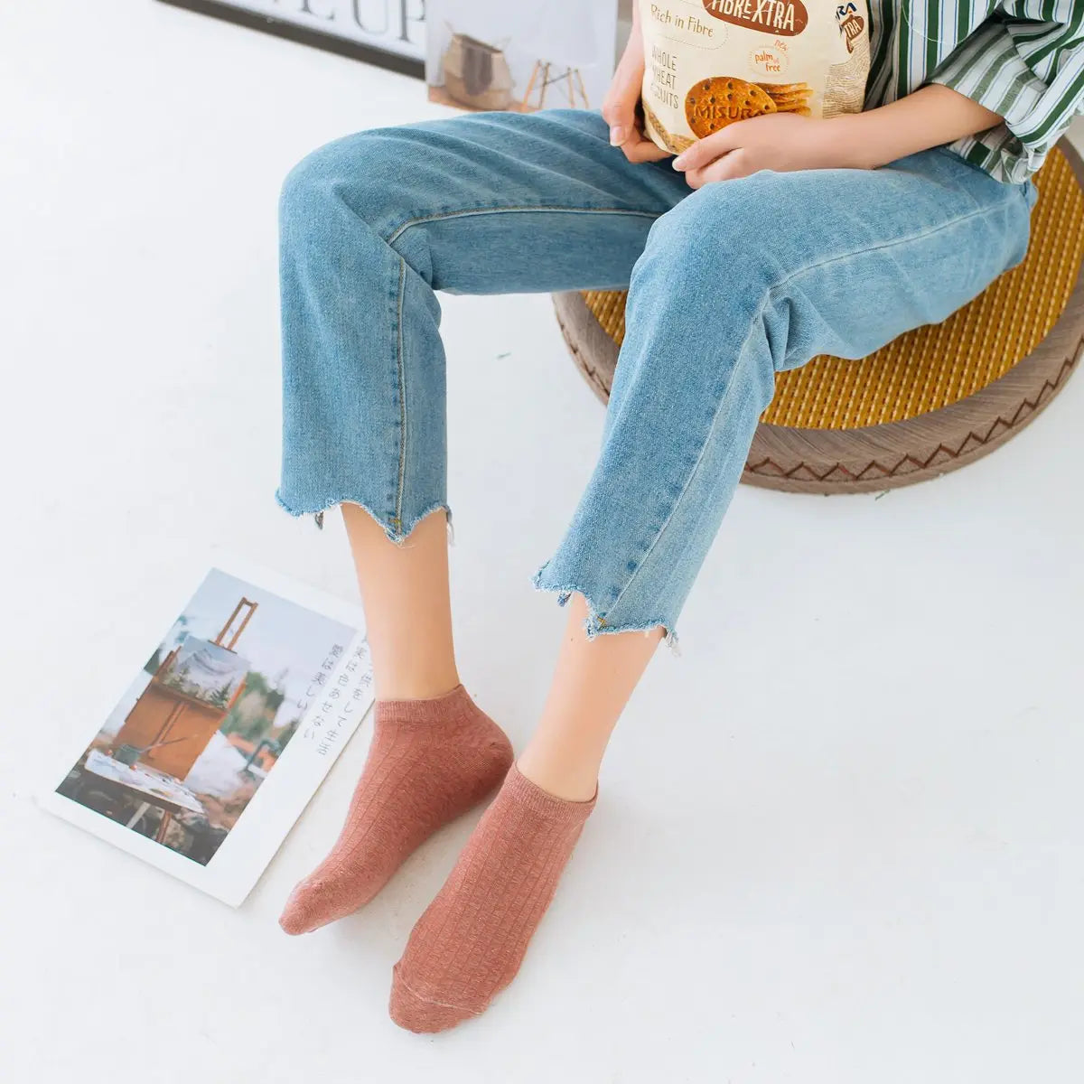 Chaussettes courtes printemps-été femme – coloris jaune, orange et bleu – Get ta chaussette
