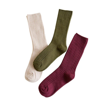 Chaussettes côtelées rétro unies femme