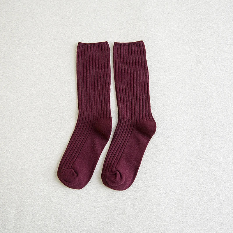 Chaussettes côtelées rétro unies femme