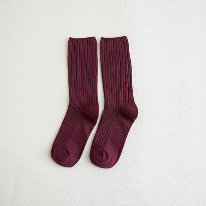 Chaussettes côtelées rétro unies femme