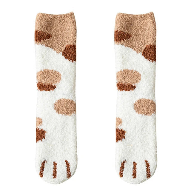 Plush Winter Funny Cute Style Animal Cat Paw Cartoon Pattern Women Cotton Socks Super Soft For Female House Sleeping Floor Sox Get ta chaussette  Get ta chaussette