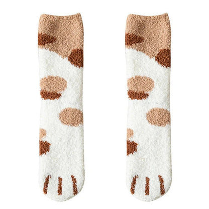 Plush Winter Funny Cute Style Animal Cat Paw Cartoon Pattern Women Cotton Socks Super Soft For Female House Sleeping Floor Sox Get ta chaussette  Get ta chaussette