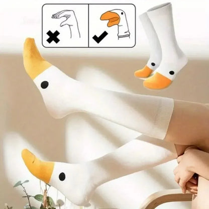 Chaussettes tête d'oie hautes blanches – bec orange humoristique – Get ta chaussette