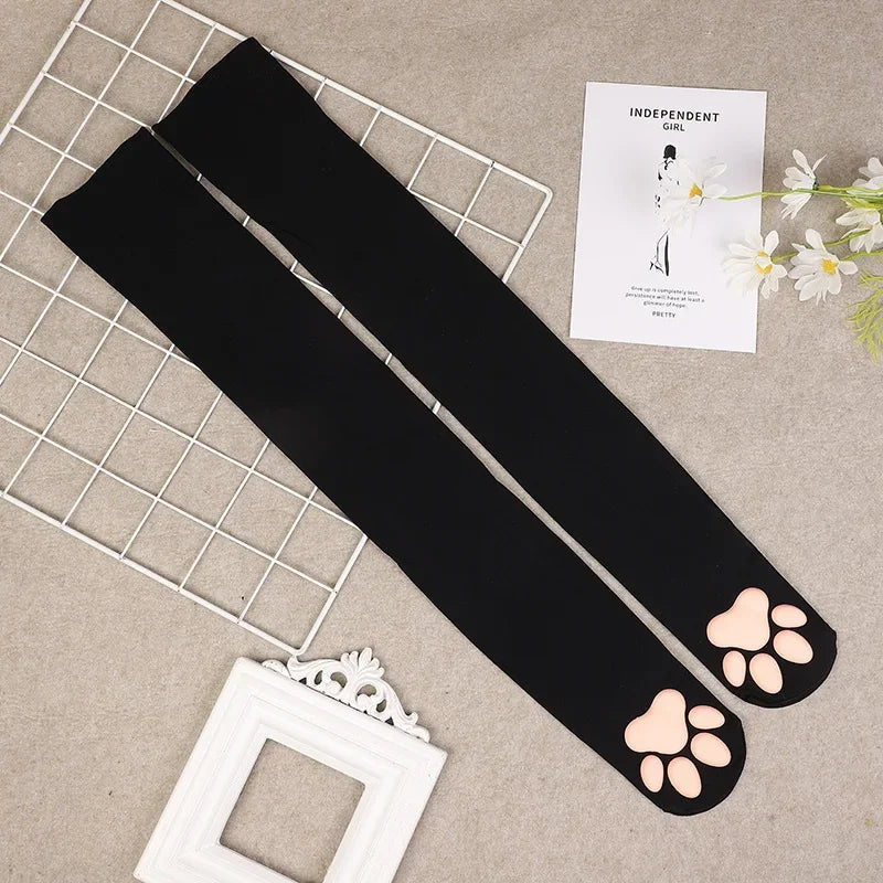 Womens Over Above Knee Socks Thigh High Stockings Kitten Claw Cat Paw Pad Ladies pink 3D Long Sock Cosplay Harajuku Y2k female Get ta chaussette  Get ta chaussette