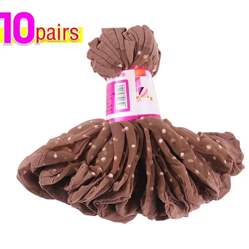 Women's Silk Summer Socks Transparent Dot Lace Short - Breathable Ultra-Thin Elastic Non-Slip Sexy Stockings 5/10/20 Pairs Get ta chaussette  Get ta chaussette
