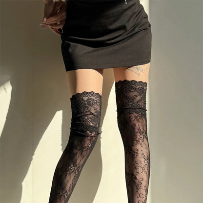 Women Fishnets Stockings Sexy Lace Fishnet Floral Knee High Socks Breathable Hollow-out JK Mesh Lolita Retro Thigh Highs Socks Get ta chaussette  Get ta chaussette