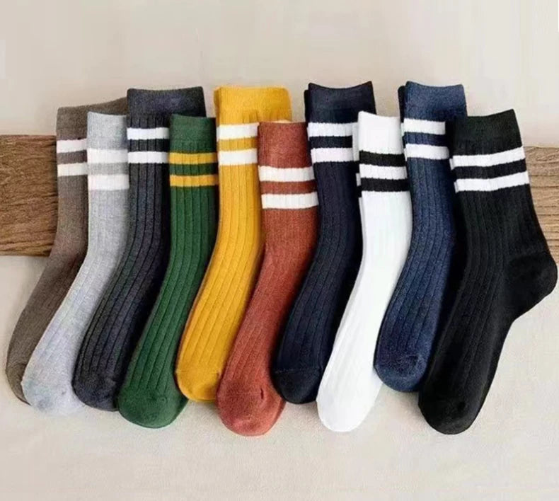5 Pair Men's New Striped Casual Breathable Socks High Quality Harajuku Retro Socks Men's Cotton Socks Get ta chaussette  Get ta chaussette