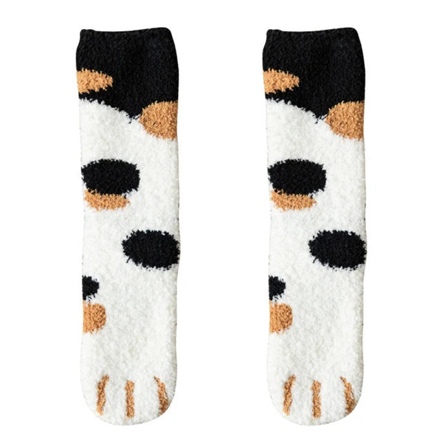Plush Winter Funny Cute Style Animal Cat Paw Cartoon Pattern Women Cotton Socks Super Soft For Female House Sleeping Floor Sox Get ta chaussette  Get ta chaussette