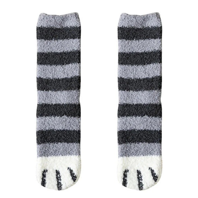 Plush Winter Funny Cute Style Animal Cat Paw Cartoon Pattern Women Cotton Socks Super Soft For Female House Sleeping Floor Sox Get ta chaussette  Get ta chaussette