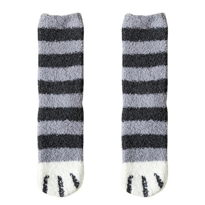 Plush Winter Funny Cute Style Animal Cat Paw Cartoon Pattern Women Cotton Socks Super Soft For Female House Sleeping Floor Sox Get ta chaussette  Get ta chaussette