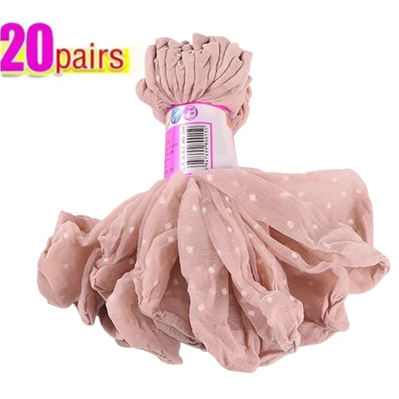 Women's Silk Summer Socks Transparent Dot Lace Short - Breathable Ultra-Thin Elastic Non-Slip Sexy Stockings 5/10/20 Pairs Get ta chaussette  Get ta chaussette