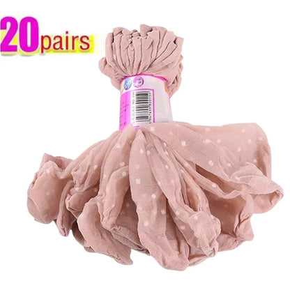 Women's Silk Summer Socks Transparent Dot Lace Short - Breathable Ultra-Thin Elastic Non-Slip Sexy Stockings 5/10/20 Pairs Get ta chaussette  Get ta chaussette