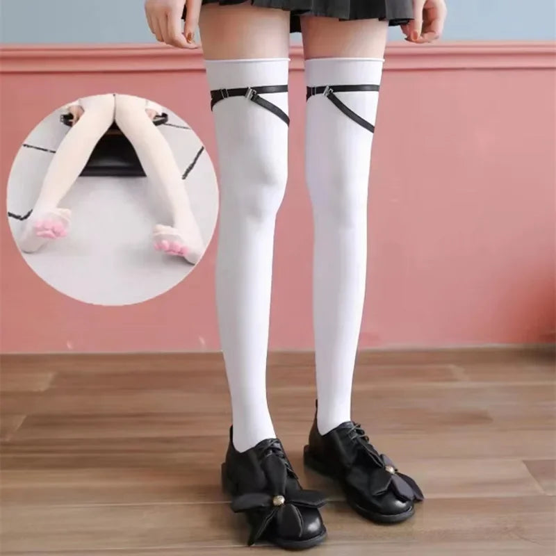 Womens Over Above Knee Socks Thigh High Stockings Kitten Claw Cat Paw Pad Ladies pink 3D Long Sock Cosplay Harajuku Y2k female Get ta chaussette  Get ta chaussette