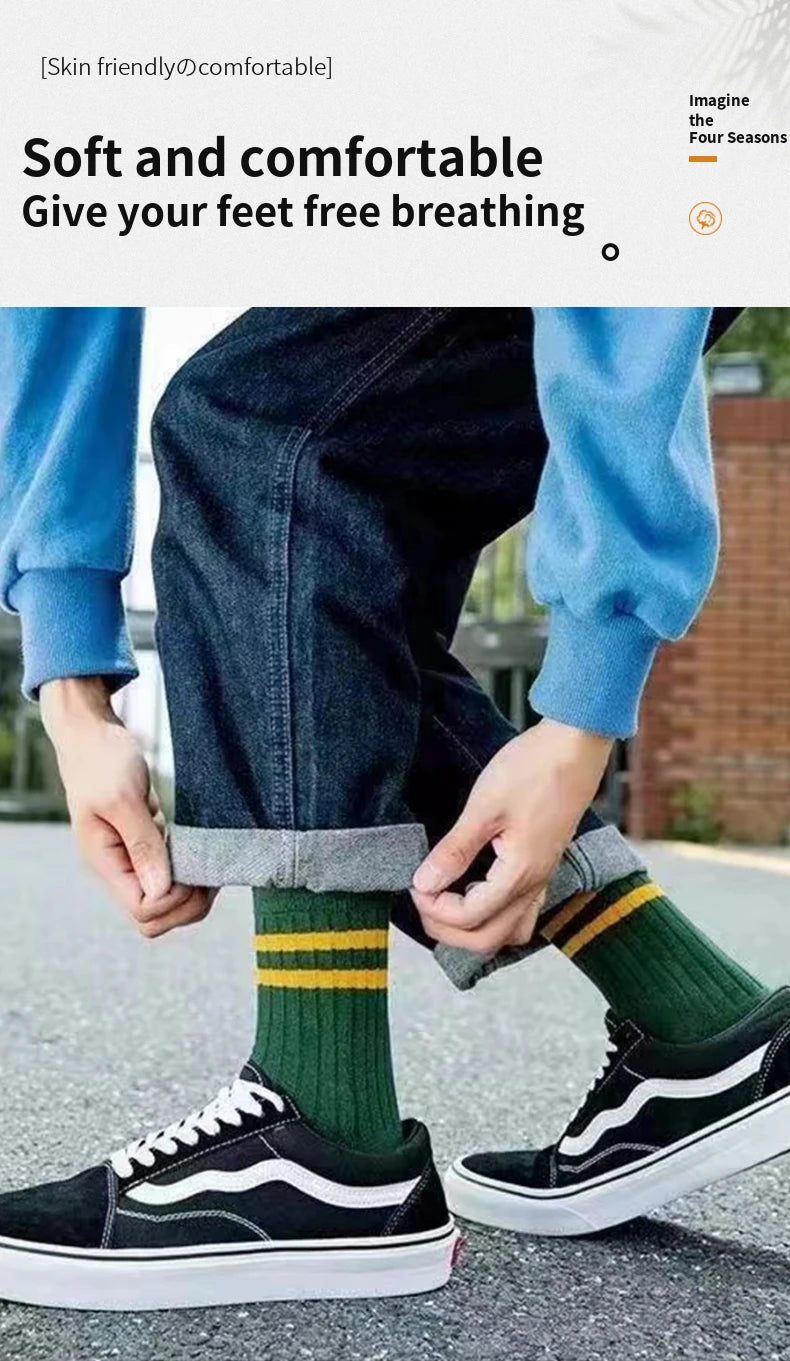 5 Pair Men's New Striped Casual Breathable Socks High Quality Harajuku Retro Socks Men's Cotton Socks Get ta chaussette  Get ta chaussette