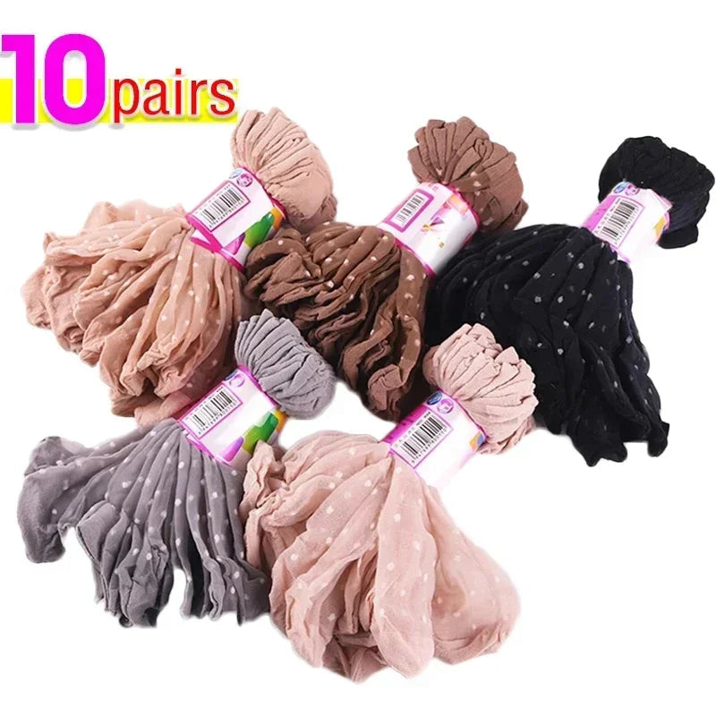 Women's Silk Summer Socks Transparent Dot Lace Short - Breathable Ultra-Thin Elastic Non-Slip Sexy Stockings 5/10/20 Pairs Get ta chaussette  Get ta chaussette