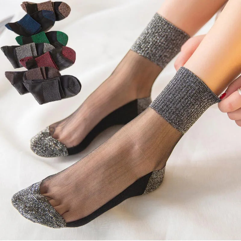 Chaussettes transparentes paillettes femme – vue frontale