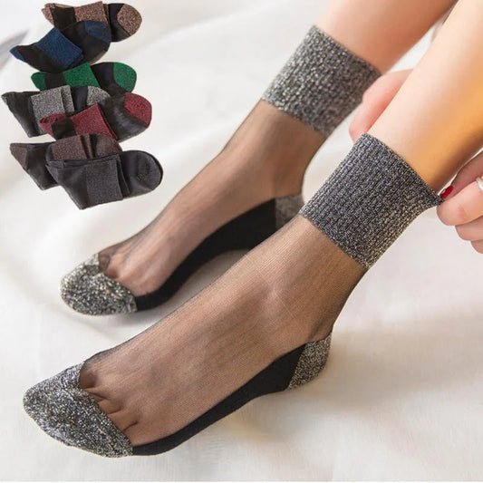 Chaussettes transparentes paillettes femme – vue frontale
