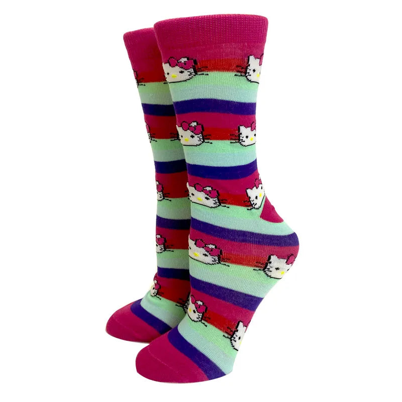 Chaussettes chat colorées Harajuku – détail imprimé