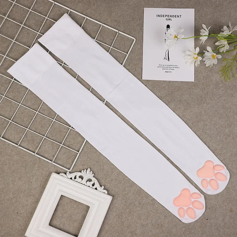 Womens Over Above Knee Socks Thigh High Stockings Kitten Claw Cat Paw Pad Ladies pink 3D Long Sock Cosplay Harajuku Y2k female Get ta chaussette  Get ta chaussette