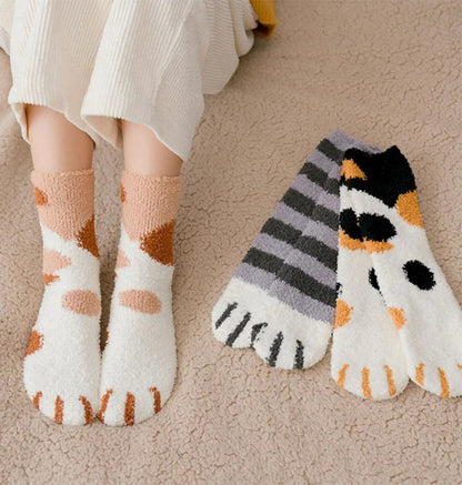 Plush Winter Funny Cute Style Animal Cat Paw Cartoon Pattern Women Cotton Socks Super Soft For Female House Sleeping Floor Sox Get ta chaussette  Get ta chaussette
