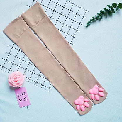 Womens Over Above Knee Socks Thigh High Stockings Kitten Claw Cat Paw Pad Ladies pink 3D Long Sock Cosplay Harajuku Y2k female Get ta chaussette  Get ta chaussette
