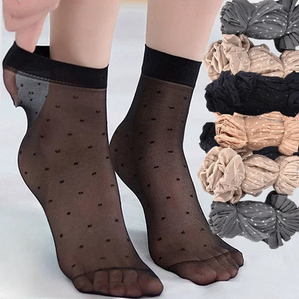 Women's Silk Summer Socks Transparent Dot Lace Short - Breathable Ultra-Thin Elastic Non-Slip Sexy Stockings 5/10/20 Pairs Get ta chaussette  Get ta chaussette