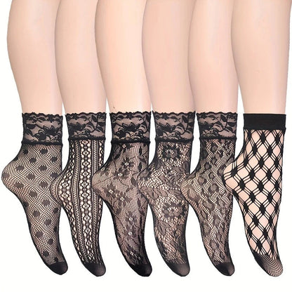 1/6Pairs Lace Mesh Socks, Ultra-thin Hollow Out Invisible Socks, Women's Stockings & Hosiery Get ta chaussette  Get ta chaussette
