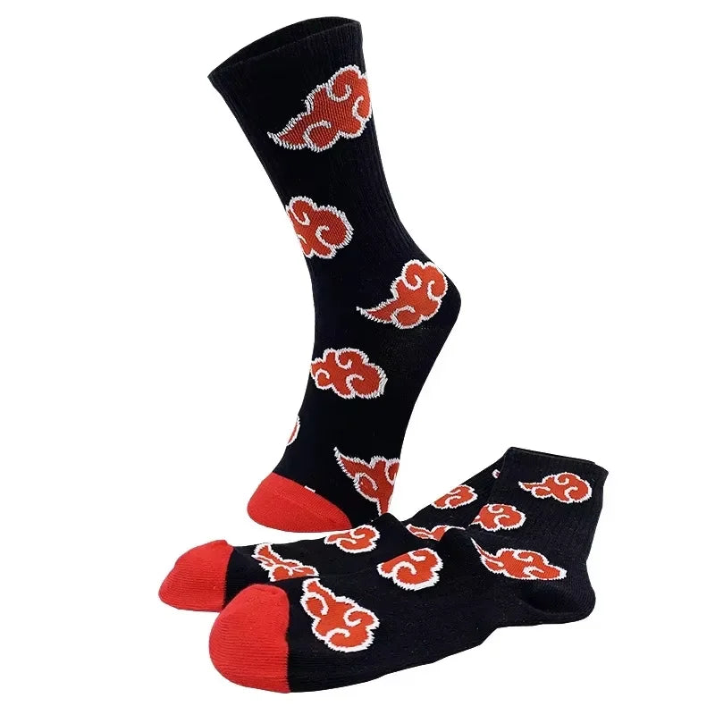 Chaussettes ninja Akatsuki noir et rouge – détail motif