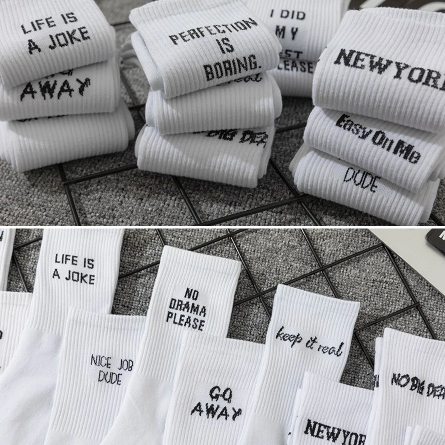 Chaussettes messages humoristiques blanches – lot 5 paires ou à l'unité – Get ta chaussette