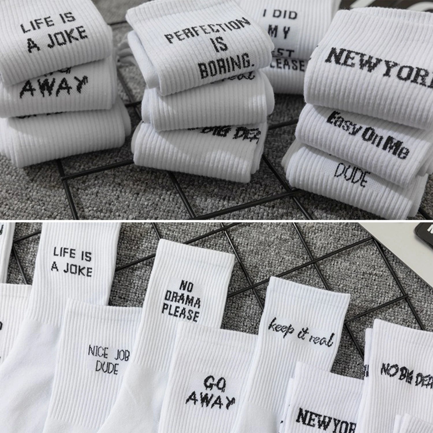 Chaussettes messages humoristiques blanches – lot 5 paires ou à l'unité – Get ta chaussette