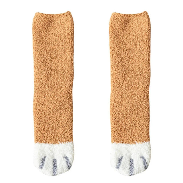 Plush Winter Funny Cute Style Animal Cat Paw Cartoon Pattern Women Cotton Socks Super Soft For Female House Sleeping Floor Sox Get ta chaussette  Get ta chaussette