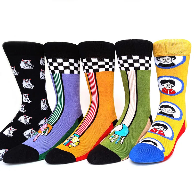 5 Pairs/Pack Cassic Retro Fashion Men Socks Combed Cotton Rhombus Solid Color Argyle Casual Business Dress Party Socks Get ta chaussette  Get ta chaussette