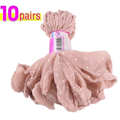 Women's Silk Summer Socks Transparent Dot Lace Short - Breathable Ultra-Thin Elastic Non-Slip Sexy Stockings 5/10/20 Pairs Get ta chaussette  Get ta chaussette