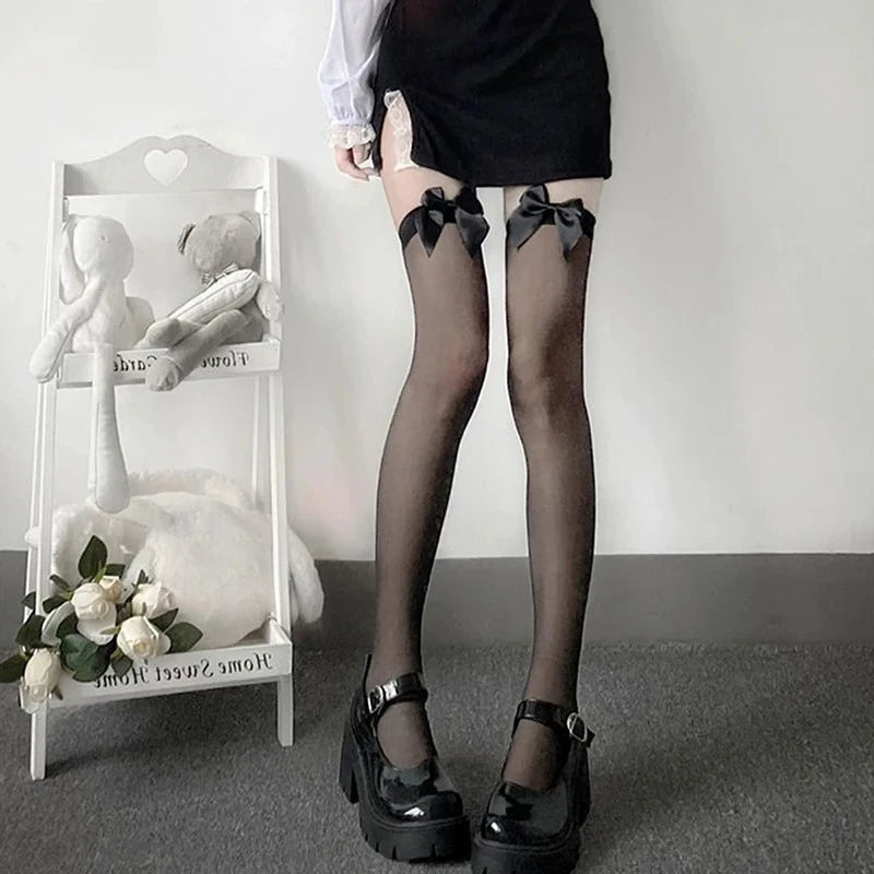 Chaussettes lolita nœud et dentelle