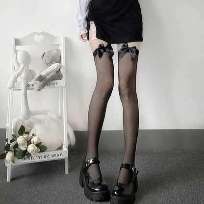 Chaussettes lolita nœud et dentelle