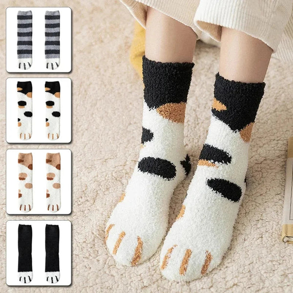 Chaussettes polaires patte de chat femme – 4 coloris portées sur tapis moelleux – Get ta chaussette