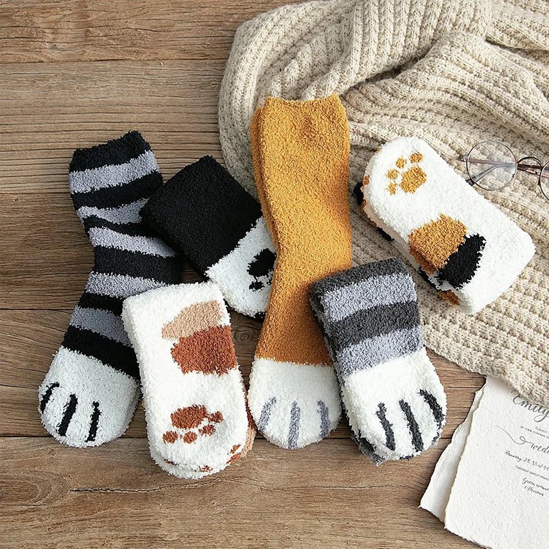 Chaussettes cocooning hiver patte de chat – coloris gris rayé et kaki – Get ta chaussette