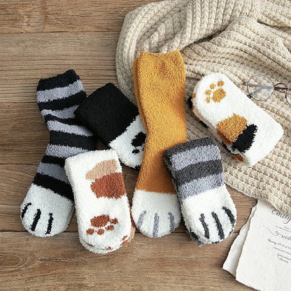 Chaussettes cocooning hiver patte de chat – coloris gris rayé et kaki – Get ta chaussette