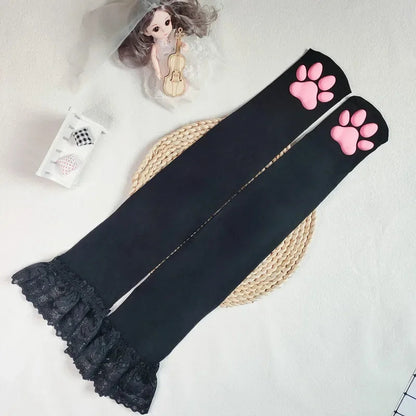 Womens Over Above Knee Socks Thigh High Stockings Kitten Claw Cat Paw Pad Ladies pink 3D Long Sock Cosplay Harajuku Y2k female Get ta chaussette  Get ta chaussette