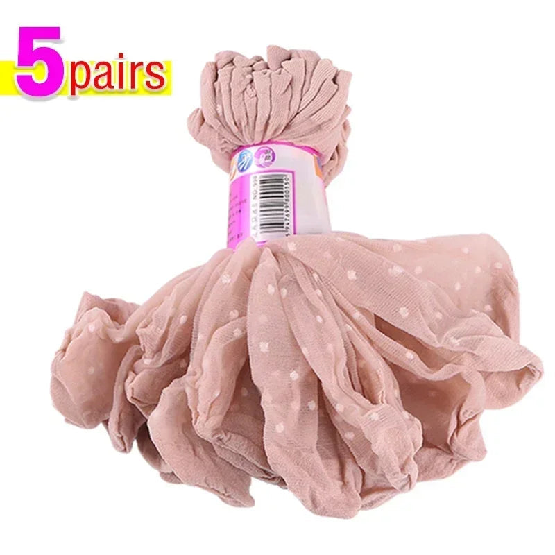 Women's Silk Summer Socks Transparent Dot Lace Short - Breathable Ultra-Thin Elastic Non-Slip Sexy Stockings 5/10/20 Pairs Get ta chaussette  Get ta chaussette